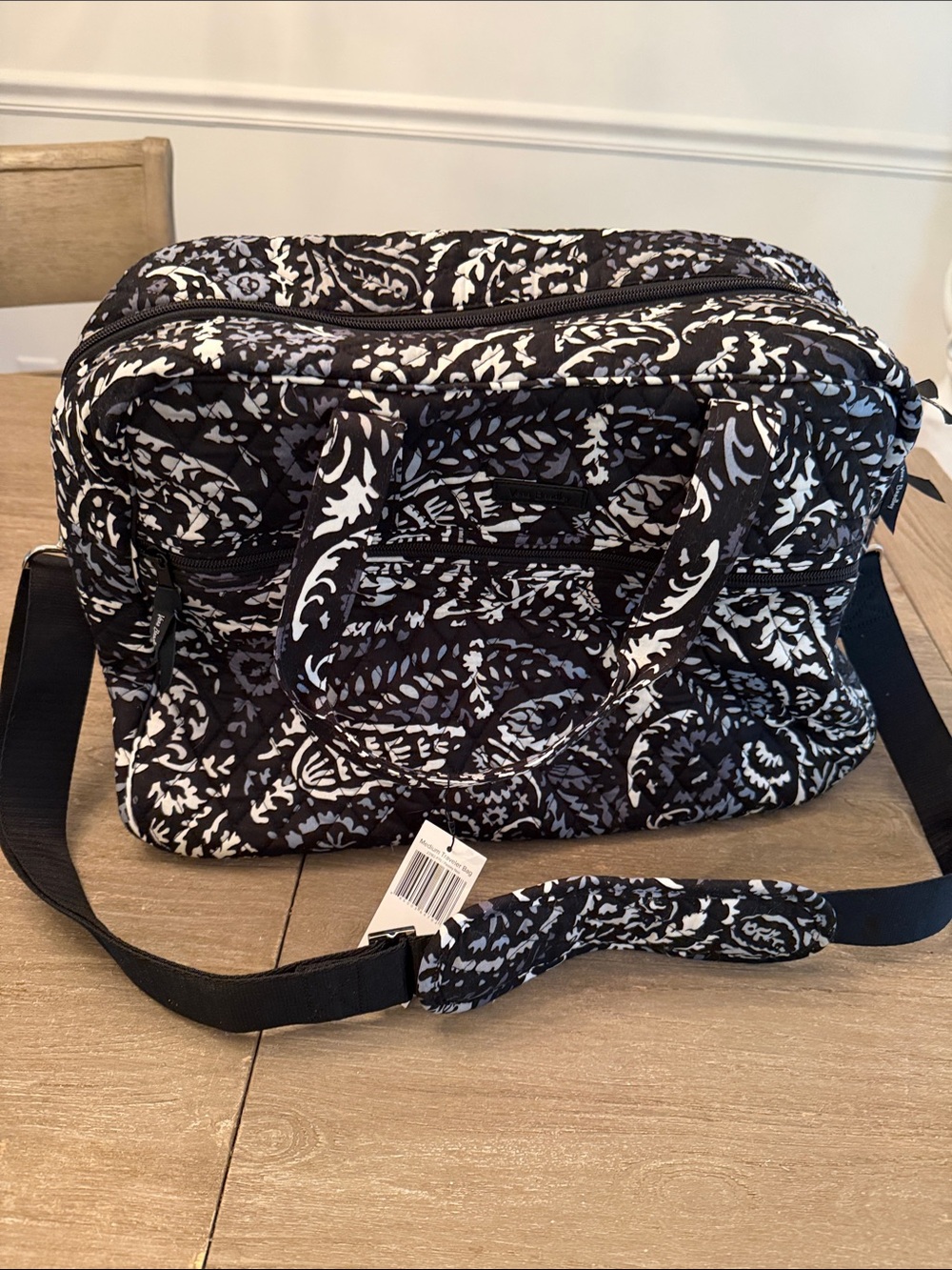 Vera Bradley grey, Black & White Quilted Paisley Travel Tote